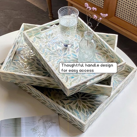 Elegant Blue and White Leaf Patterned serving tray set - Picture 8 of 8